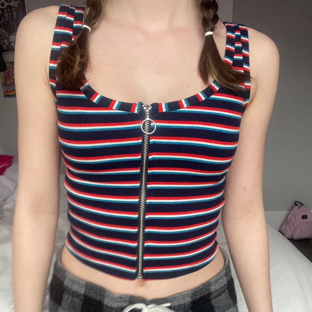 striped zipper garage tank
